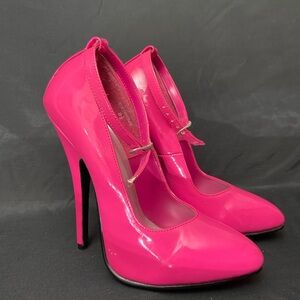 Vintage Vibrant Pink Patent Leather Stiletto Heels fetish bondage pin up punk